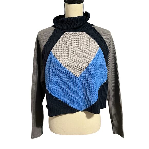 Free People | Color Block Waffle Knit Sleeve Cropped Turtleneck Sweater Sz XS - Picture 1 of 4
